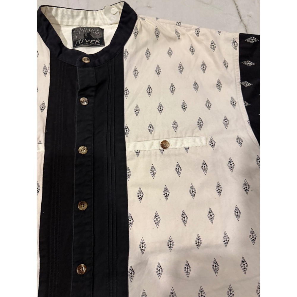 Spindle River Classics Mens XL Band Collar Diamond Print Tuxedo Bib Cotton Shirt - Picture 4 of 11
